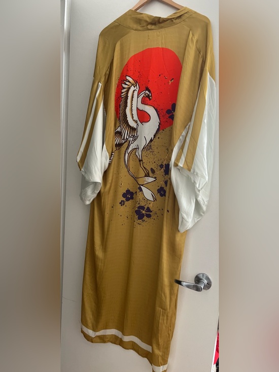 Free People Other - Free People Mustard Yellow and Coral Striped Kimono